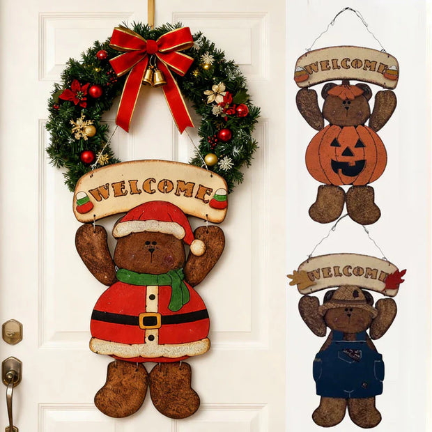 Christmas Bear Welcome Sign – Warm Holiday Greetings for Every Door