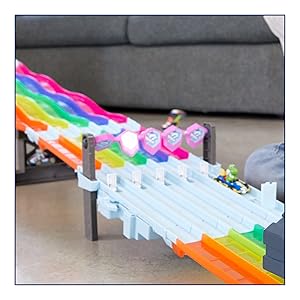 8FT Rainbow Racing Track Set with Lights, Sounds & 1:64 Die-Cast Cars