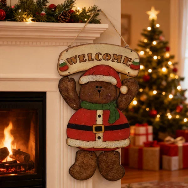 Christmas Bear Welcome Sign – Warm Holiday Greetings for Every Door