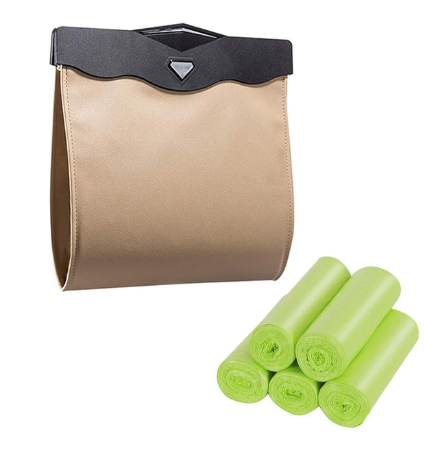 Car Trash Can with Smart LED | Luxury Leather Foldable Automotive Garbage Bin, Waterproof