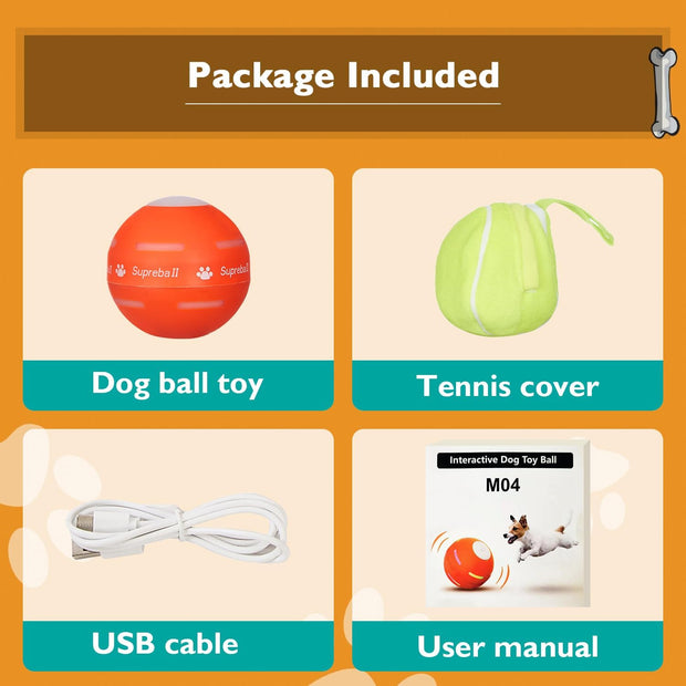 Interactive Motion-Activated Dog Ball – 2025 Upgrade | USB Rechargeable, Auto-Rolling & Bouncing Toy for Small to Large Dogs (Orange)
