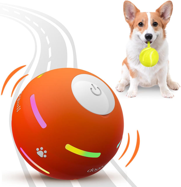 Interactive Motion-Activated Dog Ball – 2025 Upgrade | USB Rechargeable, Auto-Rolling & Bouncing Toy for Small to Large Dogs (Orange)