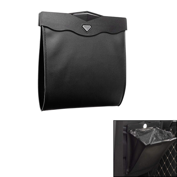 Car Trash Can with Smart LED | Luxury Leather Foldable Automotive Garbage Bin, Waterproof
