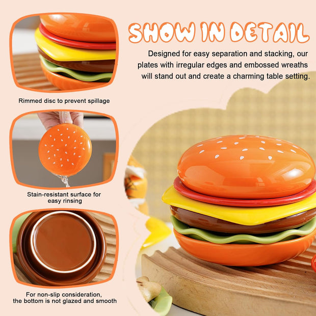 Stackable Burger Plate Set – 6-Layer Ceramic Plates for Appetizers, Sushi & Parties