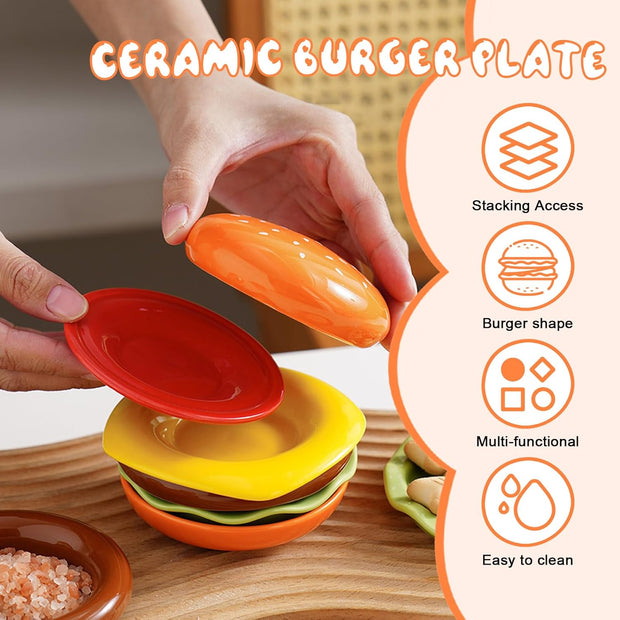 Stackable Burger Plate Set – 6-Layer Ceramic Plates for Appetizers, Sushi & Parties