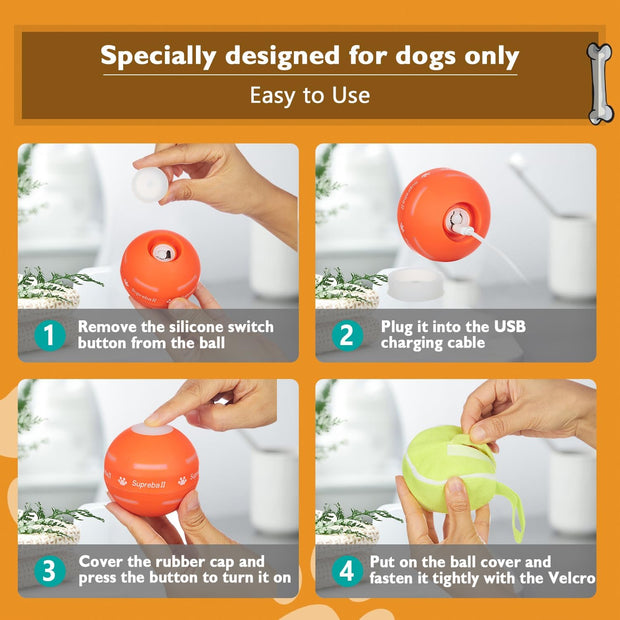 Interactive Motion-Activated Dog Ball – 2025 Upgrade | USB Rechargeable, Auto-Rolling & Bouncing Toy for Small to Large Dogs (Orange)