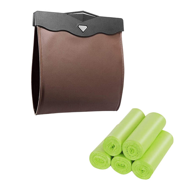 Car Trash Can with Smart LED | Luxury Leather Foldable Automotive Garbage Bin, Waterproof