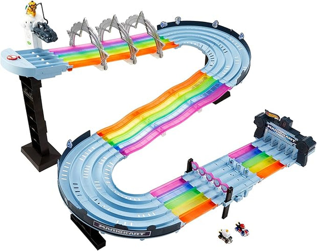 8FT Rainbow Racing Track Set with Lights, Sounds & 1:64 Die-Cast Cars