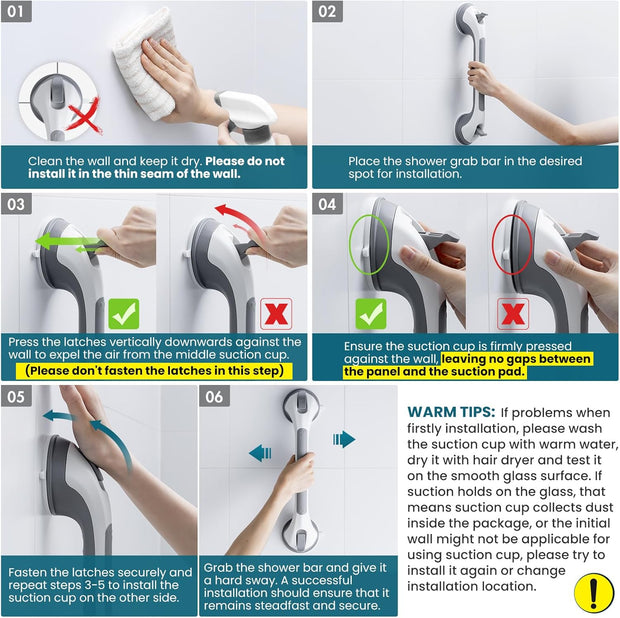 Instant Grip Shower Handle – 240lbs Suction Power for Slip-Free Showers! No Drills, No Tools, All Safety