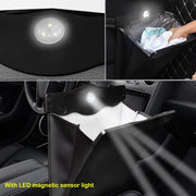 Car Trash Can with Smart LED | Luxury Leather Foldable Automotive Garbage Bin, Waterproof