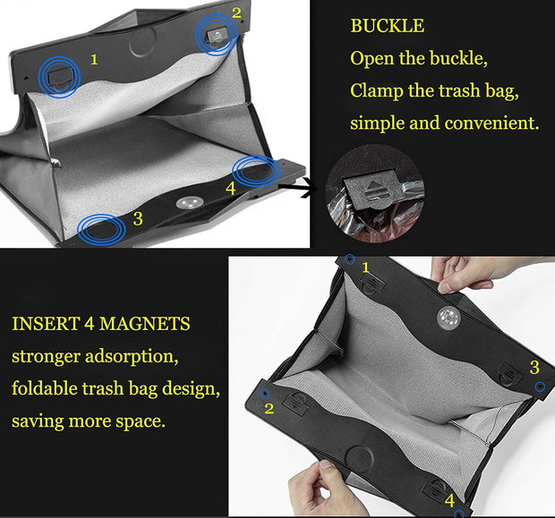 Car Trash Can with Smart LED | Luxury Leather Foldable Automotive Garbage Bin, Waterproof