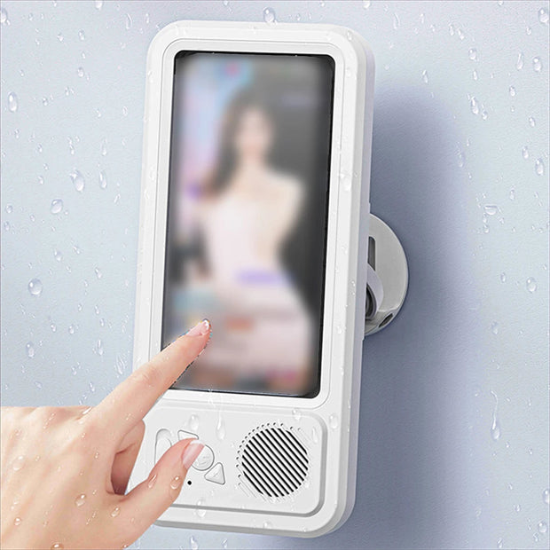 Shower Phone Holder with Bluetooth Speaker – 360° Rotating Waterproof Mount