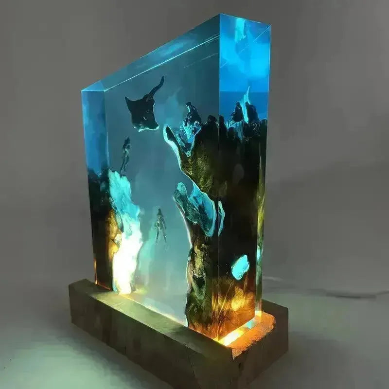 Whale and Divers Wooden Night Light
