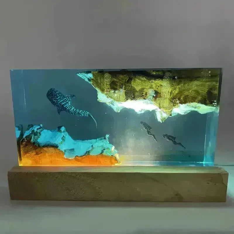 Whale and Divers Wooden Night Light