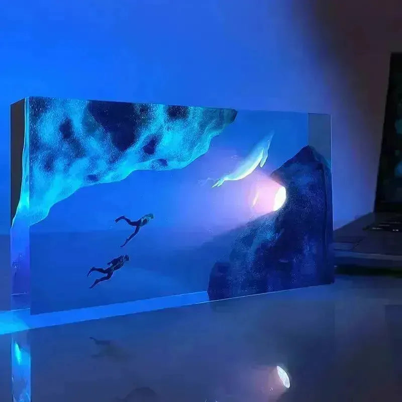Whale and Divers Wooden Night Light