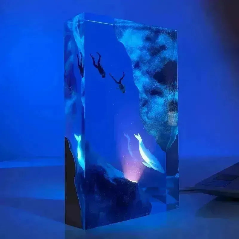 Whale and Divers Wooden Night Light