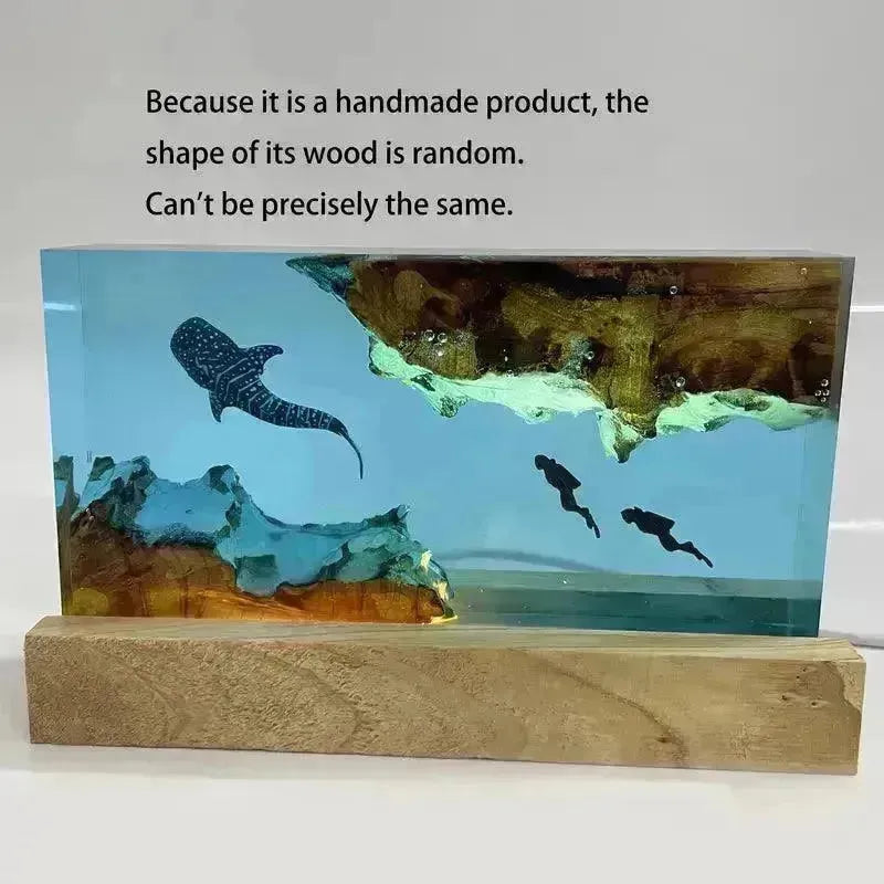 Whale and Divers Wooden Night Light