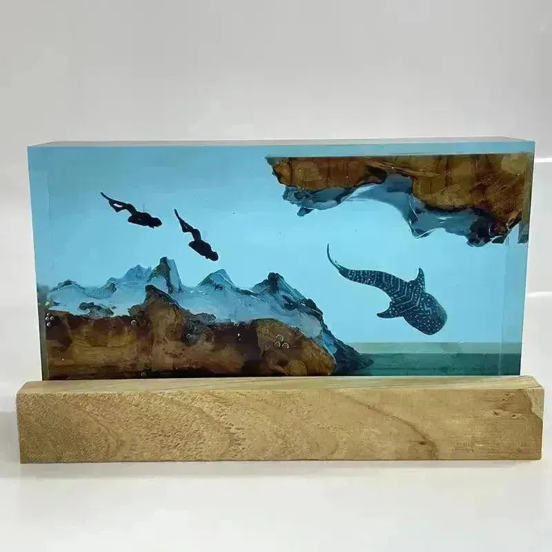 Whale and Divers Wooden Night Light