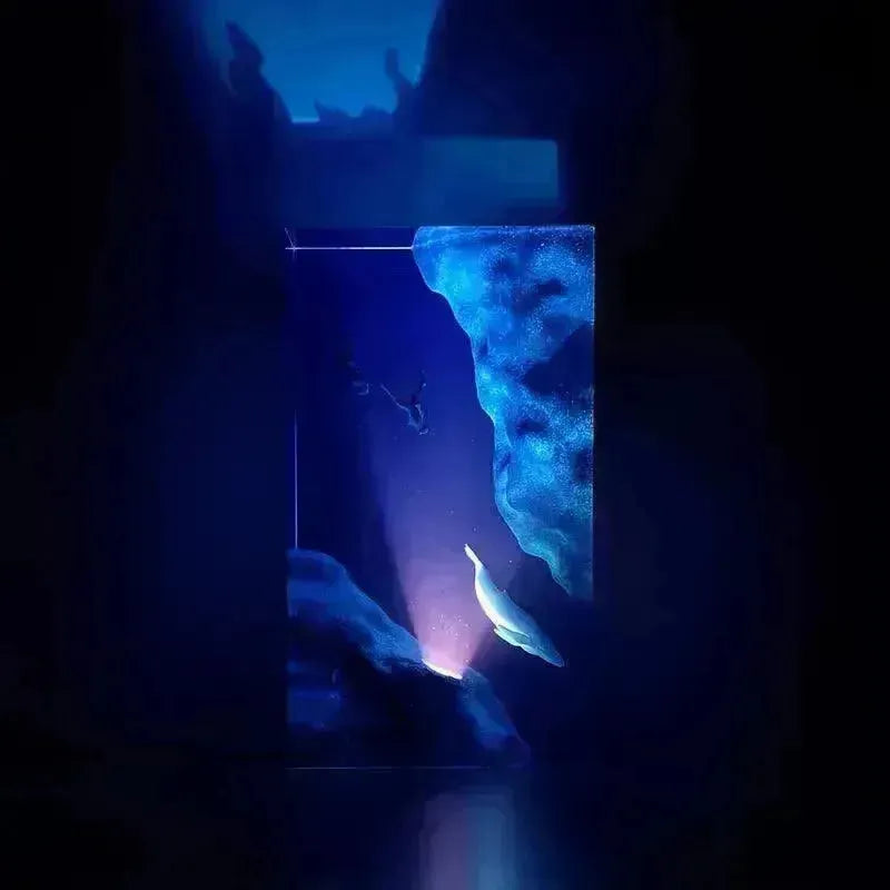 Whale and Divers Wooden Night Light