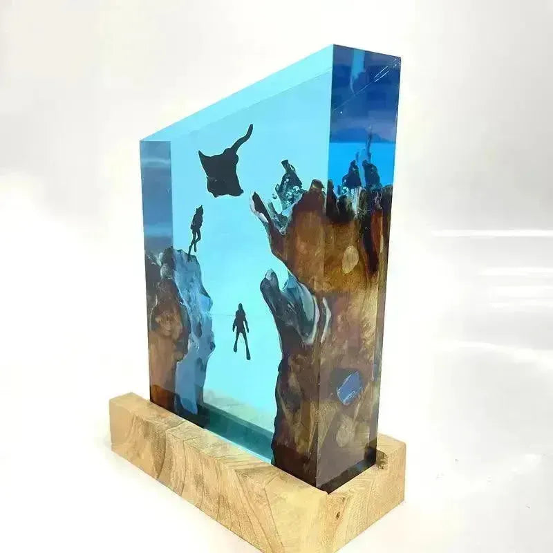Whale and Divers Wooden Night Light