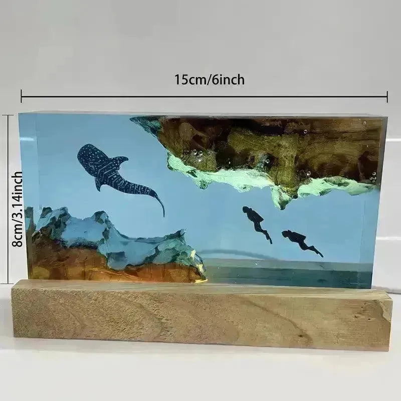 Whale and Divers Wooden Night Light