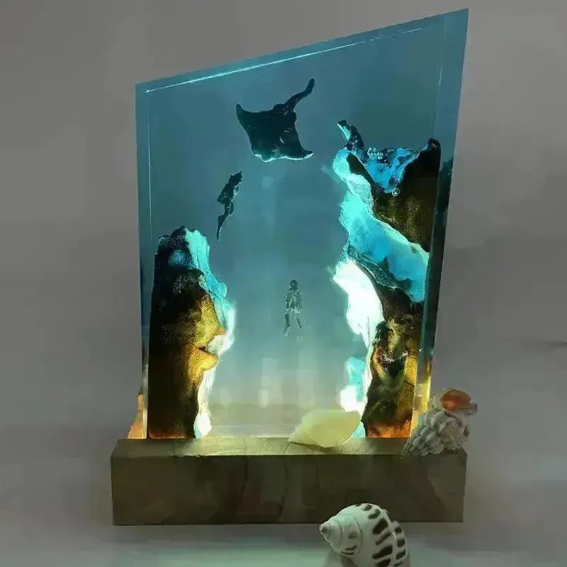 Whale and Divers Wooden Night Light