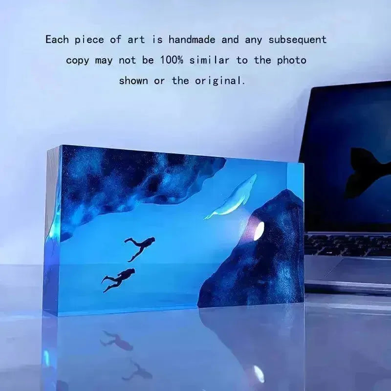 Whale and Divers Wooden Night Light