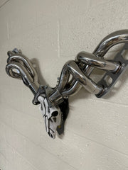 Mechanical Trophy Wall Art  V6 Header with Faux Deer Skull