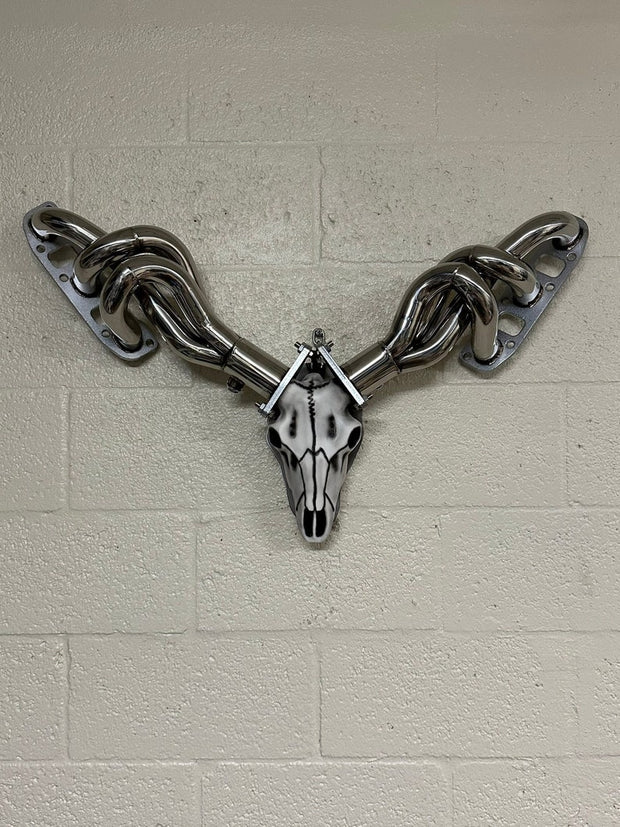 Mechanical Trophy Wall Art  V6 Header with Faux Deer Skull