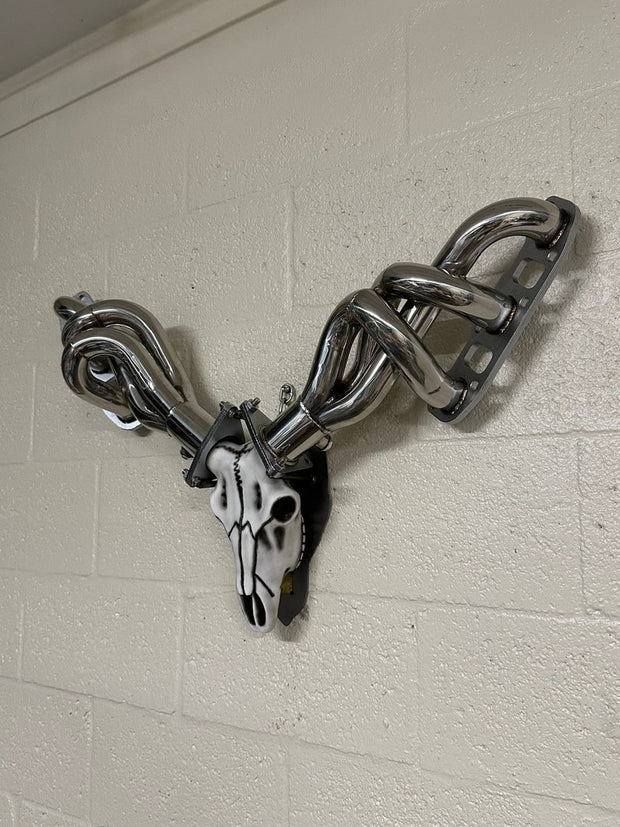 Mechanical Trophy Wall Art  V6 Header with Faux Deer Skull