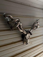 Mechanical Trophy Wall Art  V6 Header with Faux Deer Skull