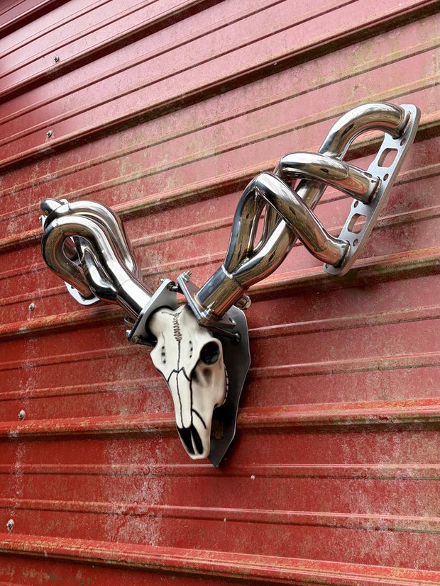 Mechanical Trophy Wall Art  V6 Header with Faux Deer Skull
