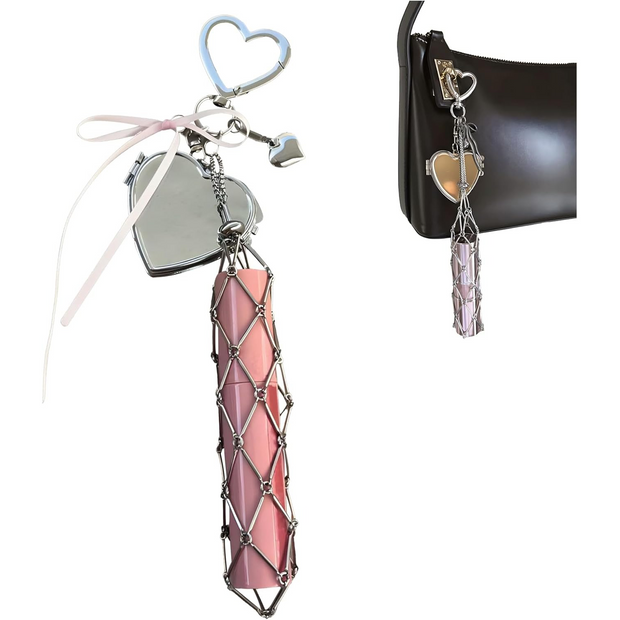 Stainless Steel Lip Balm Holder – Chic 2-in-1 Lip Gloss Case with Mirror and Keychain