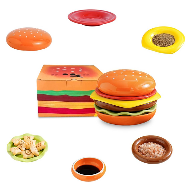 Stackable Burger Plate Set – 6-Layer Ceramic Plates for Appetizers, Sushi & Parties